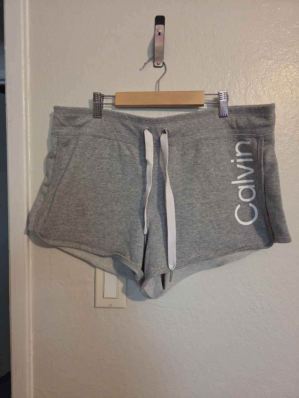 Calvin Klein Light Gray Athletic Lounge Shorts with White Drawstring